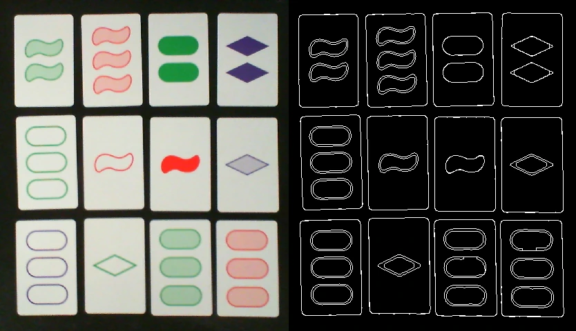 The outlines of twelve cards and the shapes on
them